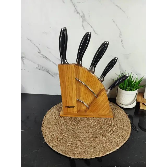 Набір ножів 6-пр. на дерев'яній підставці пласт.ручки MR-1425 ᐉ MR-1425 - - класна ціна в ProPosud