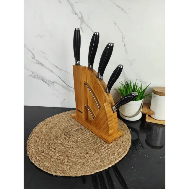 Набір ножів 6-пр. на дерев'яній підставці пласт.ручки MR-1425 ᐉ MR-1425 - - класна ціна в ProPosud