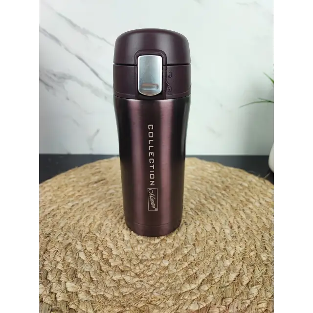 Термокухоль 320мл кнопка фіксатор нерж.сталь Brown MR-1641-32 ᐉ MR-1641-32 Brown - - класна ціна в ProPosud