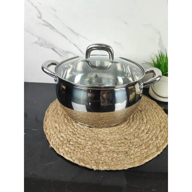 Каструля 6,4л нерж.сталь скл.кришка MR-3515-24 ᐉ MR-3515-24 - - класна ціна в ProPosud