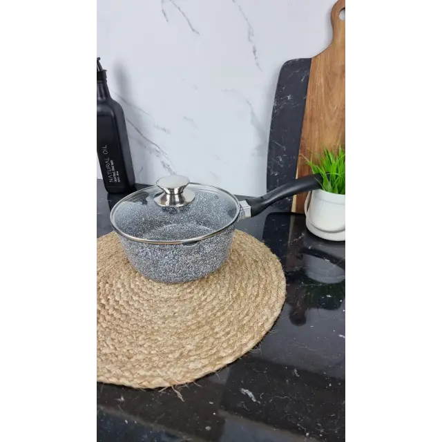 0720-SN Ковш 2,3л антипр.покрытие стек.крышка индукция Мрамор