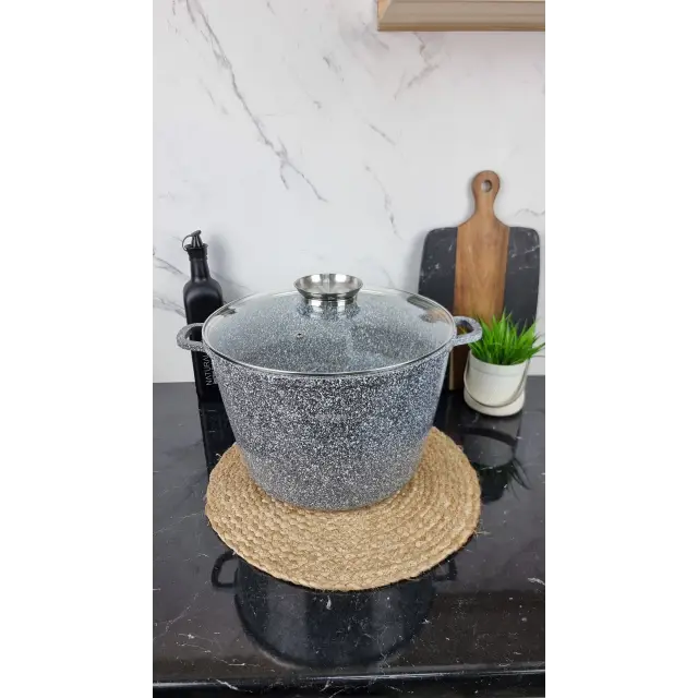 0632-SN Каструля глибока 14л антипр.покриття скл.кришка індукція Мармур ᐉ 0632-SN - - класная цена в ProPosud