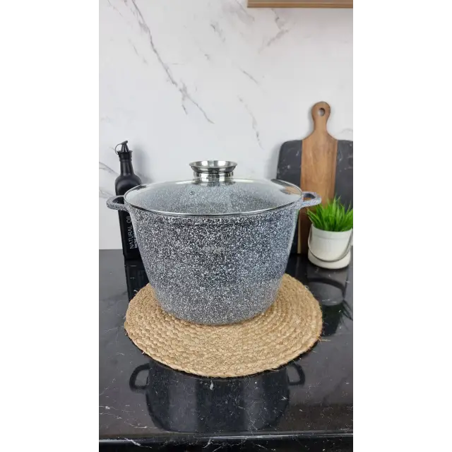 0632-SN Каструля глибока 14л антипр.покриття скл.кришка індукція Мармур ᐉ 0632-SN - - класная цена в ProPosud