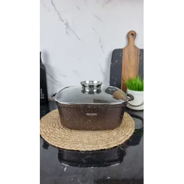 1226-CH Кастрюля квадратная 5,4л антипр.покрытие стек.крышка индукция Мрамор