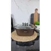 1226-CH Кастрюля квадратная 5,4л антипр.покрытие стек.крышка индукция Мрамор