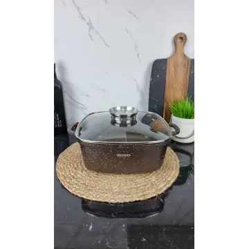 1226-CH Кастрюля квадратная 5,4л антипр.покрытие стек.крышка индукция Мрамор 2