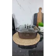 1226-CH Кастрюля квадратная 5,4л антипр.покрытие стек.крышка индукция Мрамор