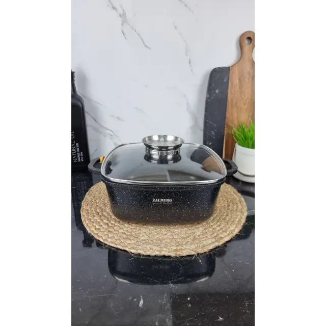 1224-BL Каструля квадратна 4,4л антипр.покриття скл.кришка індукція Мармур ᐉ 1224-BL - - класная цена в ProPosud