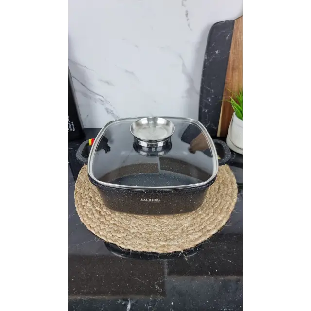 1224-BL Каструля квадратна 4,4л антипр.покриття скл.кришка індукція Мармур ᐉ 1224-BL - - класная цена в ProPosud