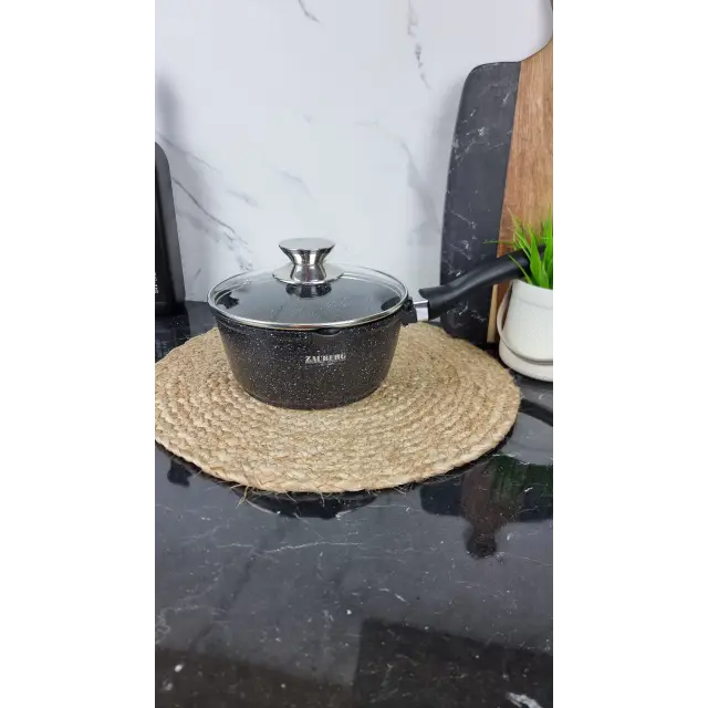 0718-BL Ковш 1,9л антипр.покрытие стек.кришка индукция Мрамор