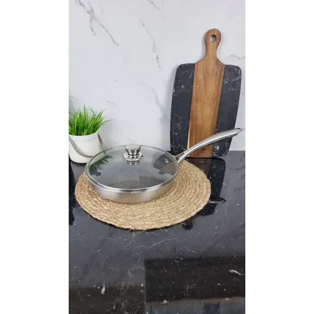 B018L-26 Сковорода 26см нерж.сталь стек.крышка кол.Honeycomb