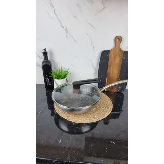 B017L Сковородка ВОК 30см нерж.сталь стек.крышка кол. кор.Honeycomb