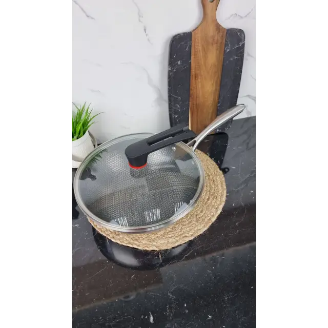 B017L Сковородка ВОК 30см нерж.сталь стек.крышка кол. кор.Honeycomb