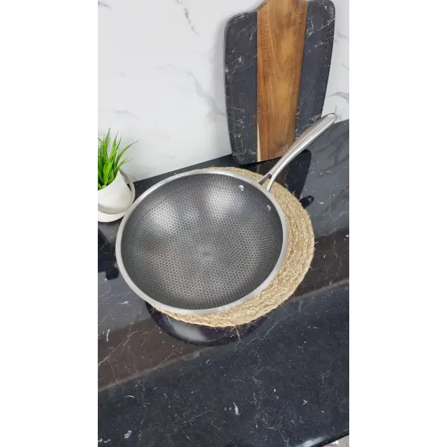 B017L Сковородка ВОК 30см нерж.сталь стек.крышка кол. кор.Honeycomb