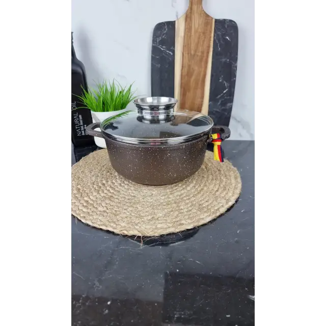 0322-CH Кастрюля 3,2л антипр.покрытие стек.крышка индукция Мрамор