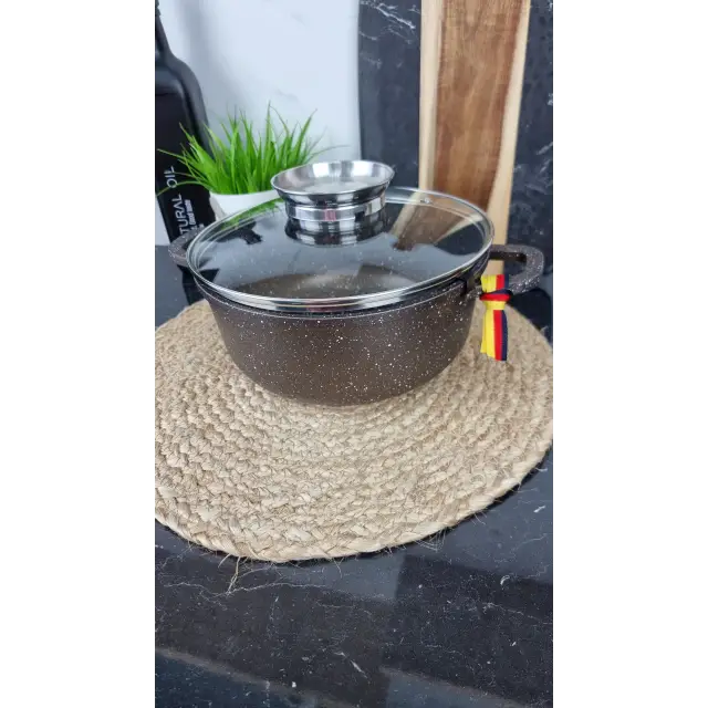 0322-CH Кастрюля 3,2л антипр.покрытие стек.крышка индукция Мрамор