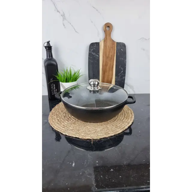 0528-CR Каструля мілка 4,1л антипр.покриття скл.кришка індукція Мармур ᐉ 0528-CR - - класная цена в ProPosud