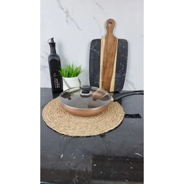 FPM-242 Сковорідка 24см антипр.покриття скл.кришка Мармур Бронза ᐉ FPM-242 - - класная цена в ProPosud