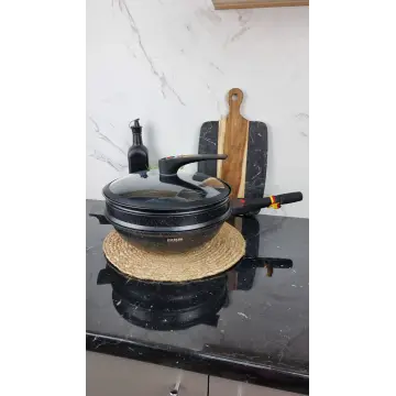 1332-BL Вок-сковорода 3в1 4,5л антипр.покрытие стек.крышка индукция Мрамор