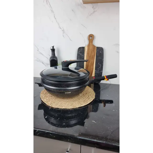 1332-BL Вок-сковорода 3в1 4,5л антипр.покрытие стек.крышка индукция Мрамор