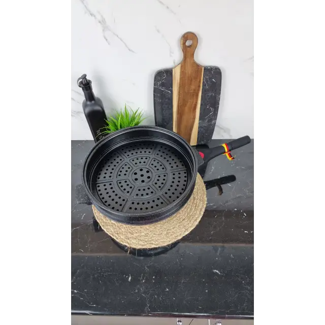 1332-BL Вок-сковорода 3в1 4,5л антипр.покрытие стек.крышка индукция Мрамор