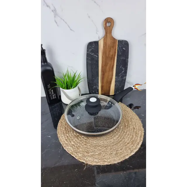 QD-F0324-L Сковорідка 24см антипр.покриття скл.кришка Мармур ᐉ QD-F0324-L - - класная цена в ProPosud