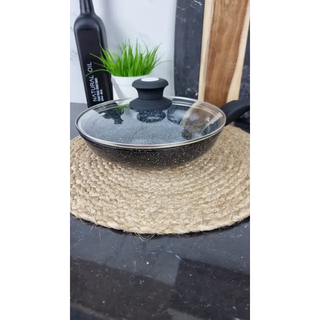 QD-F0324-L Сковорідка 24см антипр.покриття скл.кришка Мармур ᐉ QD-F0324-L - - класная цена в ProPosud