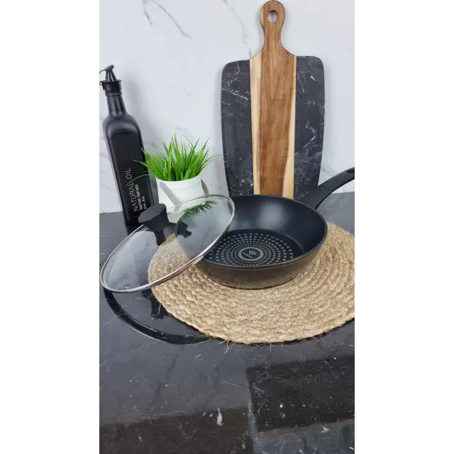 QD-DD324-L Сковорода глубокая 24см антипр.покрытие стек.крышка Diamond