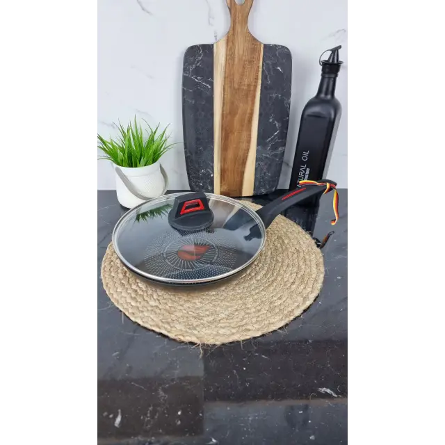 QD-F-T-0328 L Сковорода 28см антипр.покрытие стек.крышка термоиндикатор Мрамор