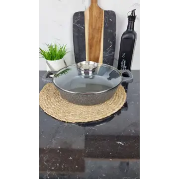 YLS8028-G Кастрюля мелкая 3,5л антипр.покрытие стек.крышка индукция Серая