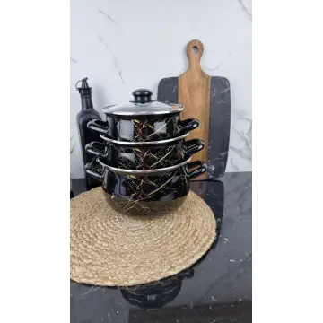 700 A Набор кастрюль 3-пр. стк/кр. Черный Мрамор 2