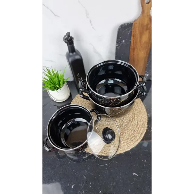 700 A Набор кастрюль 3-пр. стк/кр. Черный Мрамор