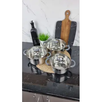 ZB-1,9/2,6/3,6 CG Набор кастрюль 3-пр. нерж.сталь стекл.крышка GREY ᐉ ZB-1,9/2,6/3,6 CG - - класная цена в ProPosud 2