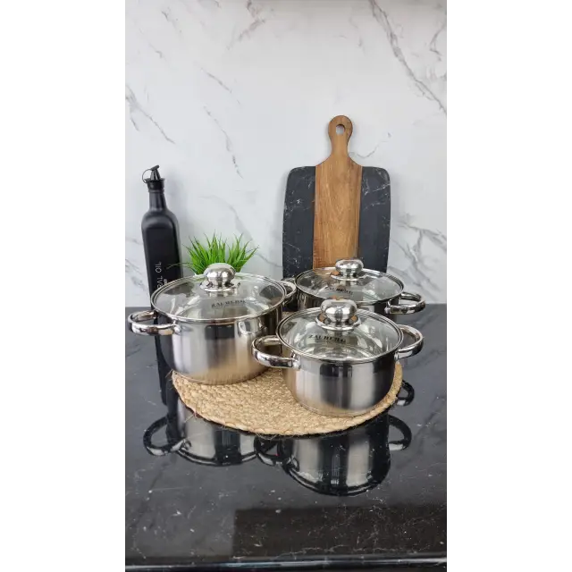 ZB-1,9/2,6/3,6 C Набор кастрюль 3-пр. нерж.сталь стекл.крышка ᐉ ZB-1,9/2,6/3,6 C - - класная цена в ProPosud