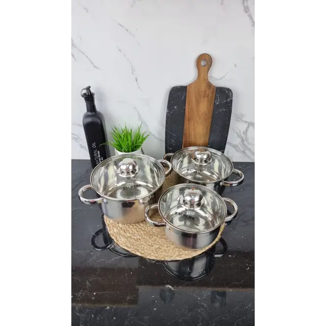 ZB-1,9/2,6/3,6 C Набор кастрюль 3-пр. нерж.сталь стекл.крышка ᐉ ZB-1,9/2,6/3,6 C - - класная цена в ProPosud