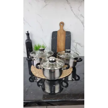 ZB-1,9/2,6/3,6 CB Набор кастрюль 3-пр. нерж.сталь стекл.крышка BLACK ᐉ ZB-1,9/2,6/3,6 CB - - класная цена в ProPosud