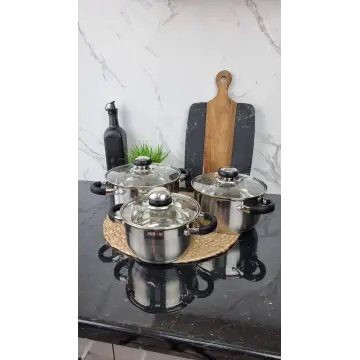 ZB-1,9/2,6/3,6 CB Набор кастрюль 3-пр. нерж.сталь стекл.крышка BLACK ᐉ ZB-1,9/2,6/3,6 CB - - класная цена в ProPosud 2