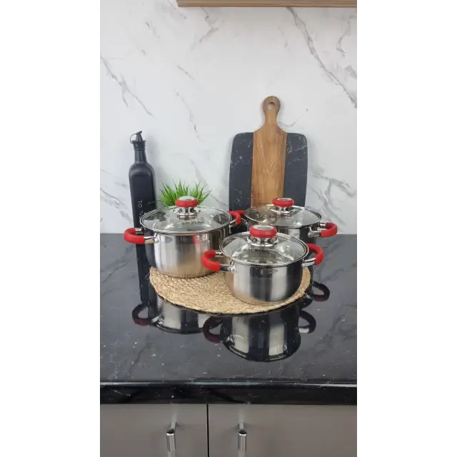 ZB-1,9/2,6/3,6 CR Набор кастрюль 3-пр. нерж.сталь стекл.крышка RED ᐉ ZB-1,9/2,6/3,6 CR - - класная цена в ProPosud