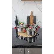 ZB-1,9/2,6/3,6 CR Набор кастрюль 3-пр. нерж.сталь стекл.крышка RED ᐉ ZB-1,9/2,6/3,6 CR - - класная цена в ProPosud