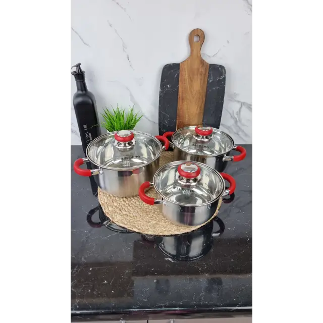 ZB-1,9/2,6/3,6 CR Набор кастрюль 3-пр. нерж.сталь стекл.крышка RED ᐉ ZB-1,9/2,6/3,6 CR - - класная цена в ProPosud