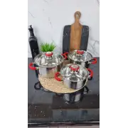 ZB-1,9/2,6/3,6 CR Набор кастрюль 3-пр. нерж.сталь стекл.крышка RED ᐉ ZB-1,9/2,6/3,6 CR - - класная цена в ProPosud