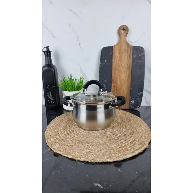 ZB-2 B Каструля сферична 2,0л нерж.сталь скл.кришка BLACK ᐉ ZB-2 B - - класна ціна в ProPosud