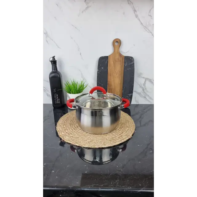 ZB-4 R Кастрюля сферическая 4,0л нерж.сталь стекл.крышка RED ᐉ ZB-4 R - - класная цена в ProPosud