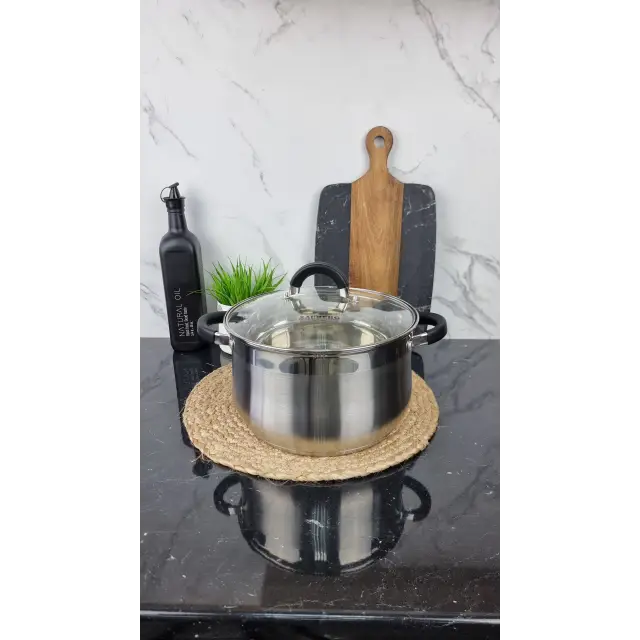 ZB-6 B Кастрюля сферическая 6,0л нерж.сталь стекл.крышка BLACK ᐉ ZB-6 B - - класная цена в ProPosud