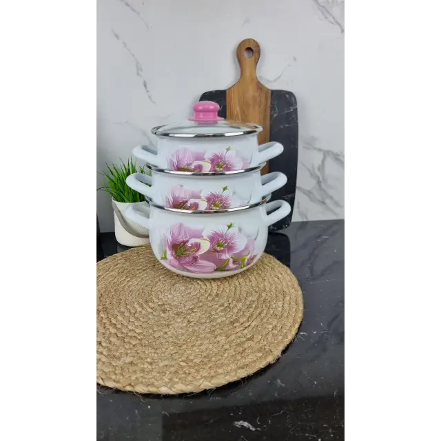 5 LA Набор кастрюль 3-пр. стек/кр. Орхидея Розовая