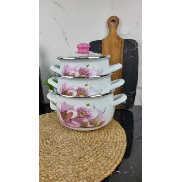 5 LA Набор кастрюль 3-пр. стек/кр. Орхидея Розовая 2