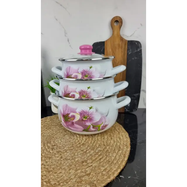 5 LA Набор кастрюль 3-пр. стек/кр. Орхидея Розовая