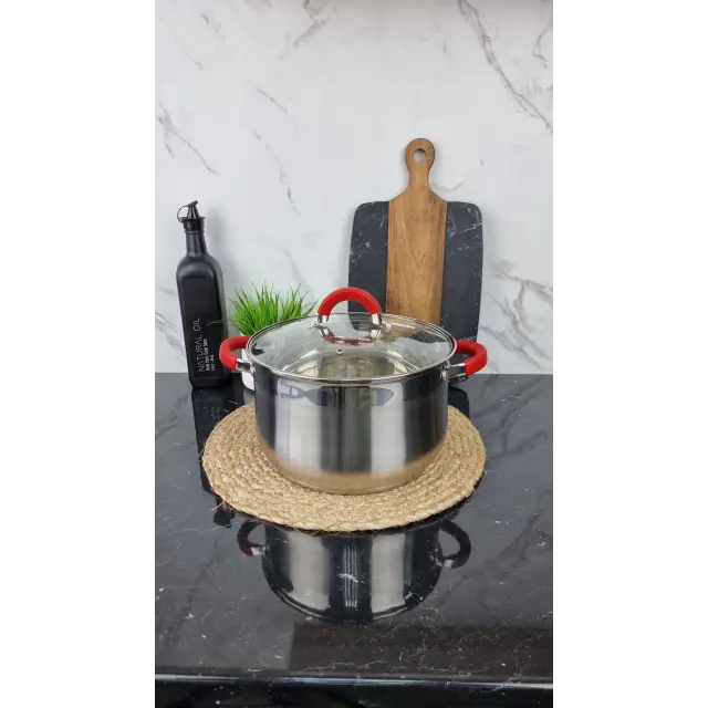 ZB-6 R Кастрюля сферическая 6,0л нерж.сталь стекл.крышка RED ᐉ ZB-6 R - - класная цена в ProPosud