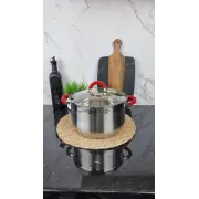 ZB-6 R Кастрюля сферическая 6,0л нерж.сталь стекл.крышка RED ᐉ ZB-6 R - - класная цена в ProPosud