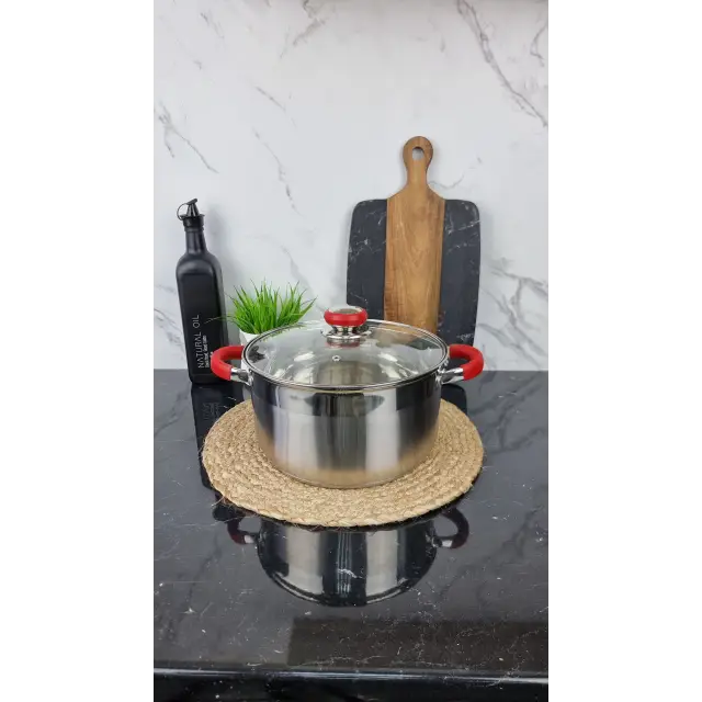 ZB-6,1 CR Кастрюля сферическая 6,1л нерж.сталь стекл.крышка RED ᐉ ZB-6,1 CR - - класная цена в ProPosud